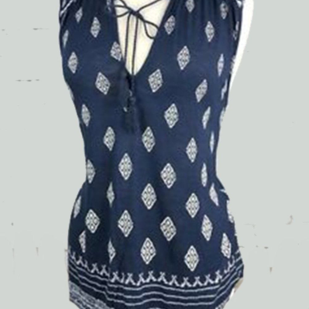 Lucky brand sleeveless peasant ties navy white S
